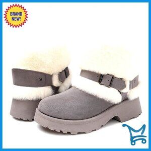 Furry Winter Boots Block Heel Snow Booties Platform Slip-On Comfort